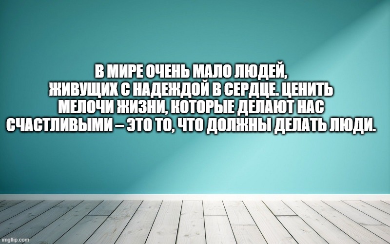 В мире очень мало людей, живущих с надеждой в сердце. Ценить мелочи жизни, которые делают нас счастливыми – это то, что должны делать люди.