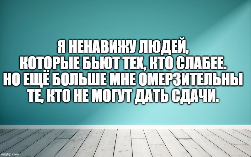 Я ненавижу людей, которые бьют тех, кто слабее. Но ещё больше мне омерзительны те, кто не могут дать сдачи.