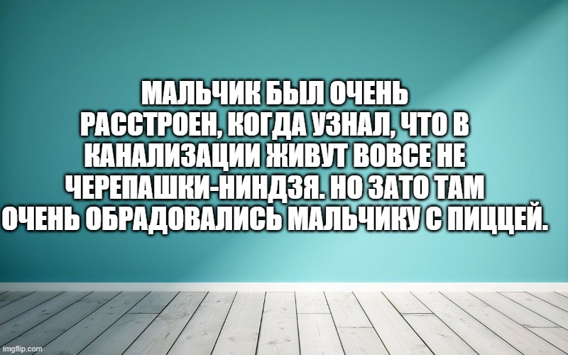 Мальчик был очень расстроен, когда узнал, что в канализации живут вовсе не черепашки-ниндзя. Но зато там очень обрадовались мальчику с пиццей.