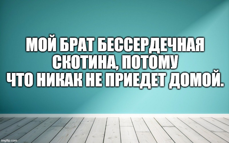 Мой брат бессердечная скотина, потому что никак не приедет домой.